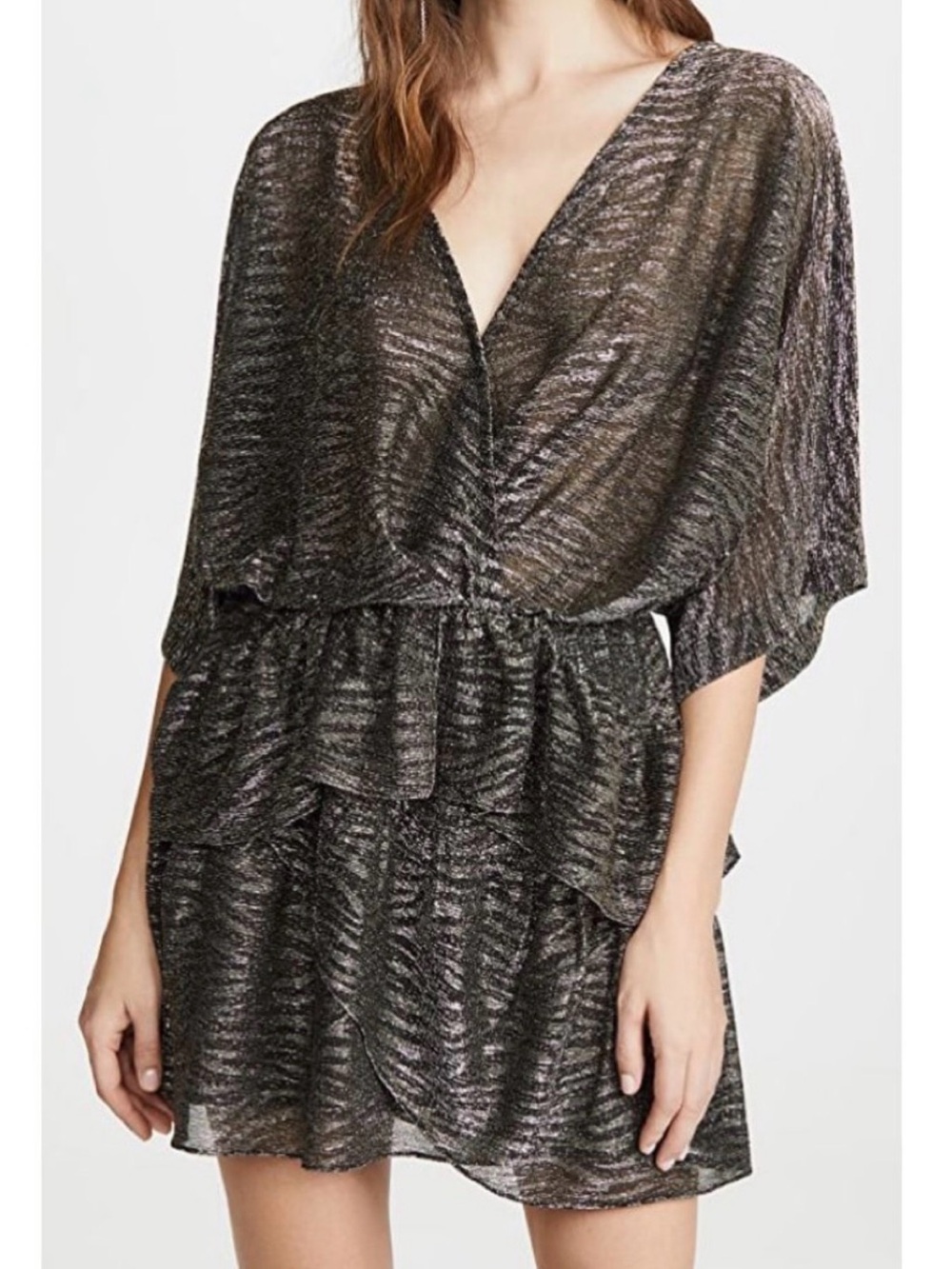 Shimmery Black Metallic Tiered V-Neck Dress